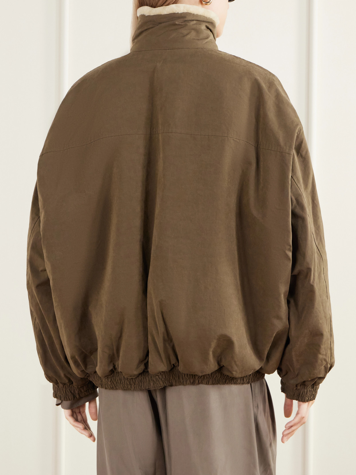 Reversible Padded Waxed-Shell And Shearling Jacket