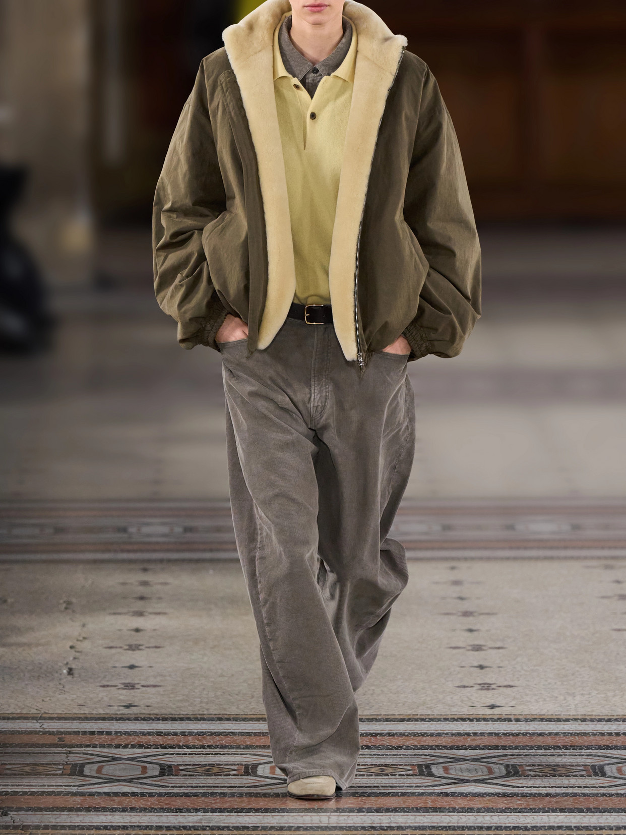 Reversible Padded Waxed-Shell And Shearling Jacket