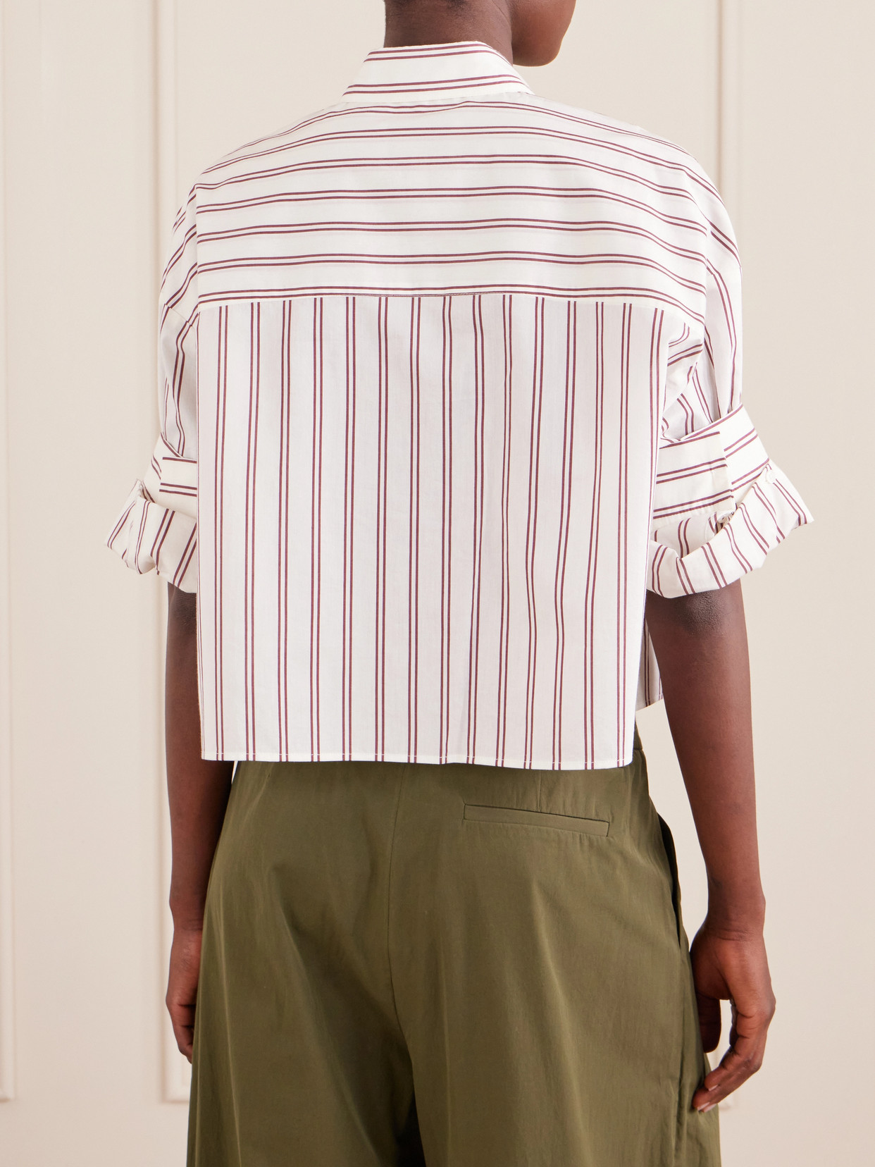 Next Ex Cropped Striped Cotton And Silk-Blend Shirt
