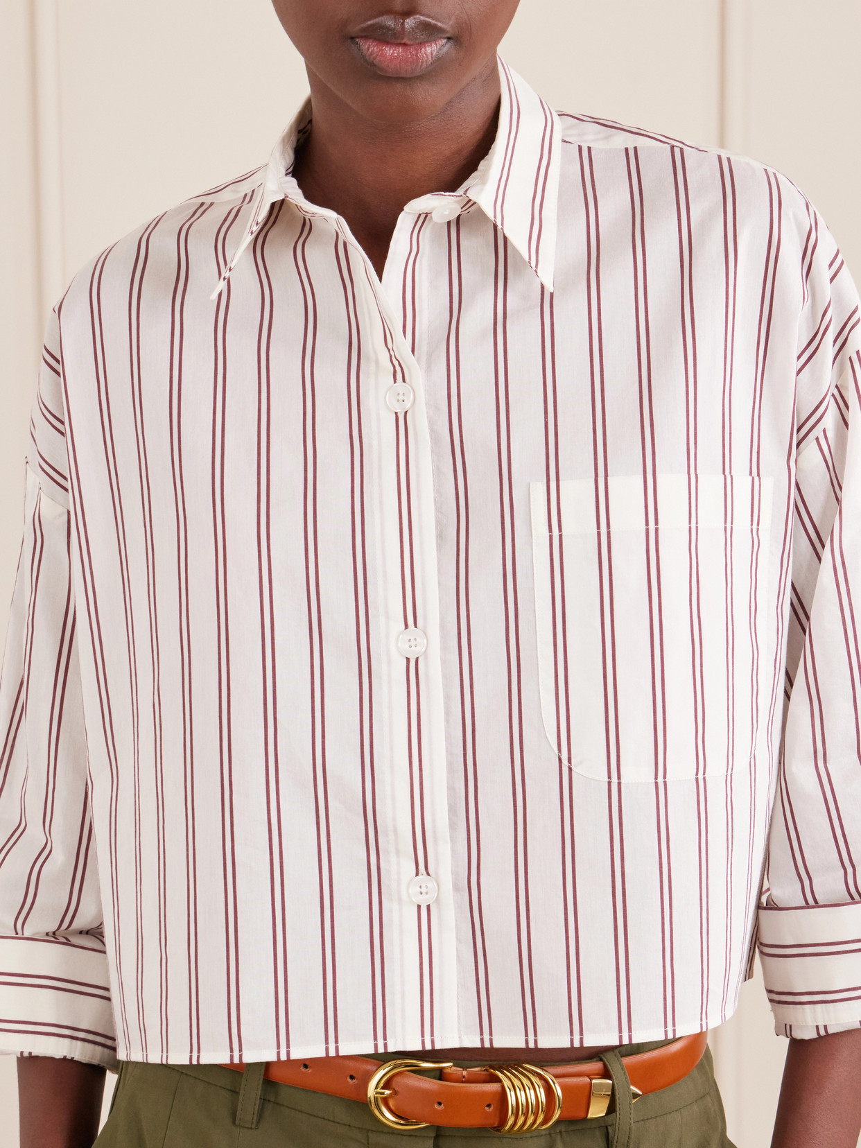 Next Ex Cropped Striped Cotton And Silk-Blend Shirt