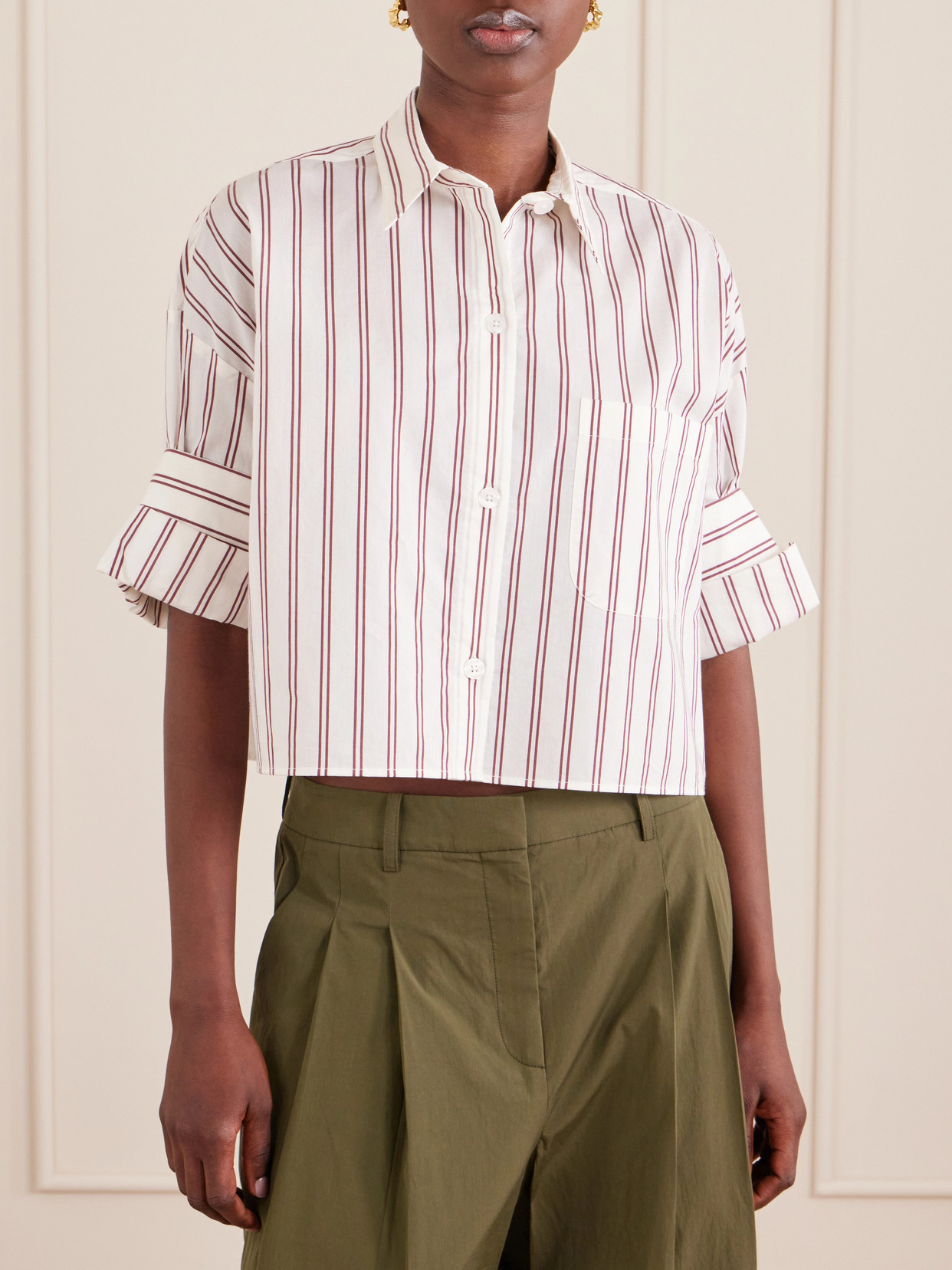 Next Ex Cropped Striped Cotton And Silk-Blend Shirt