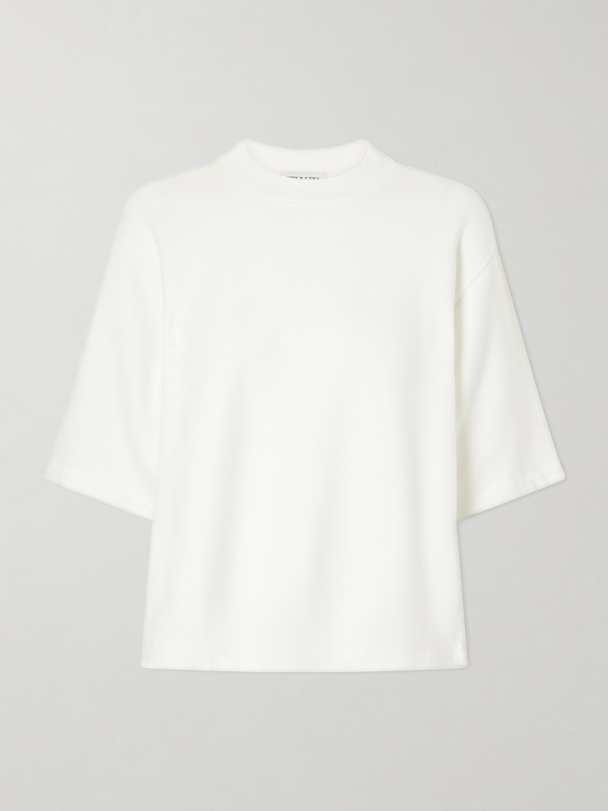Twp Mock-neck Cotton-jersey T-shirt In White
