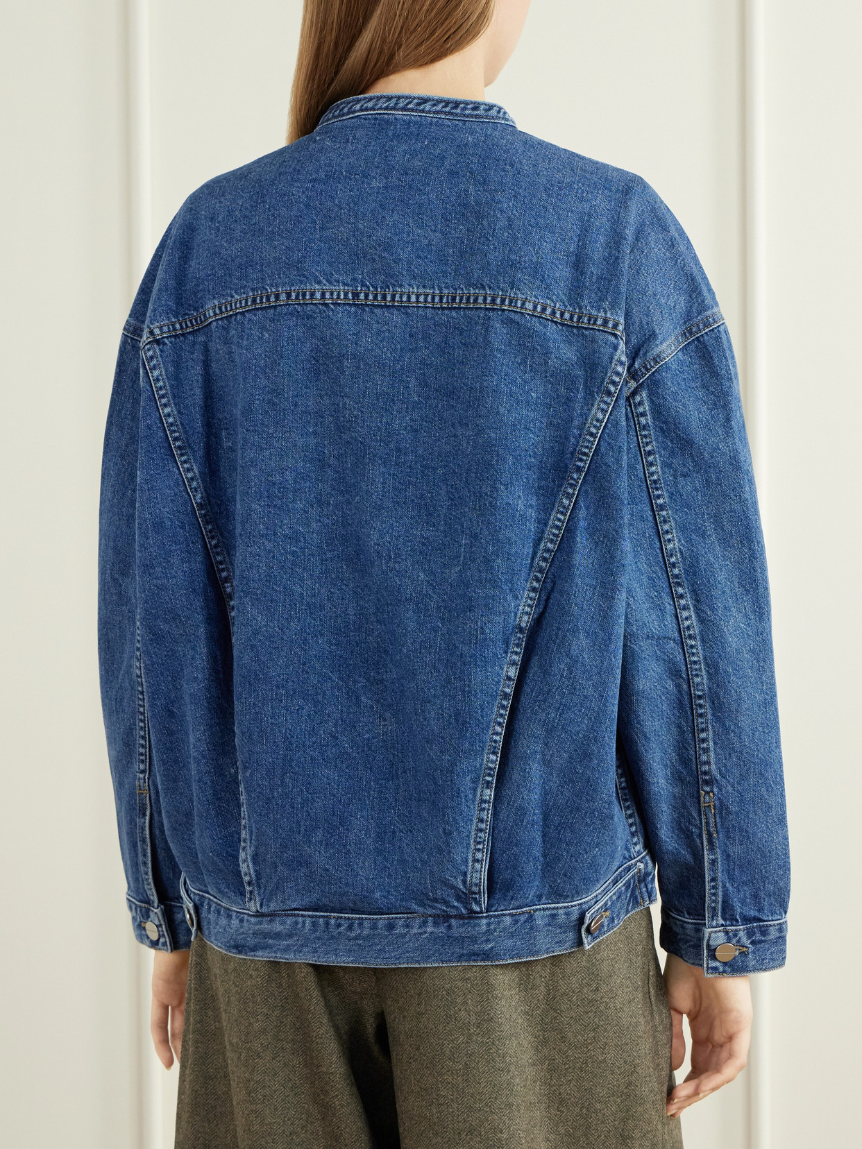 Twp Dawson Collarless Denim Jacket In Blue
