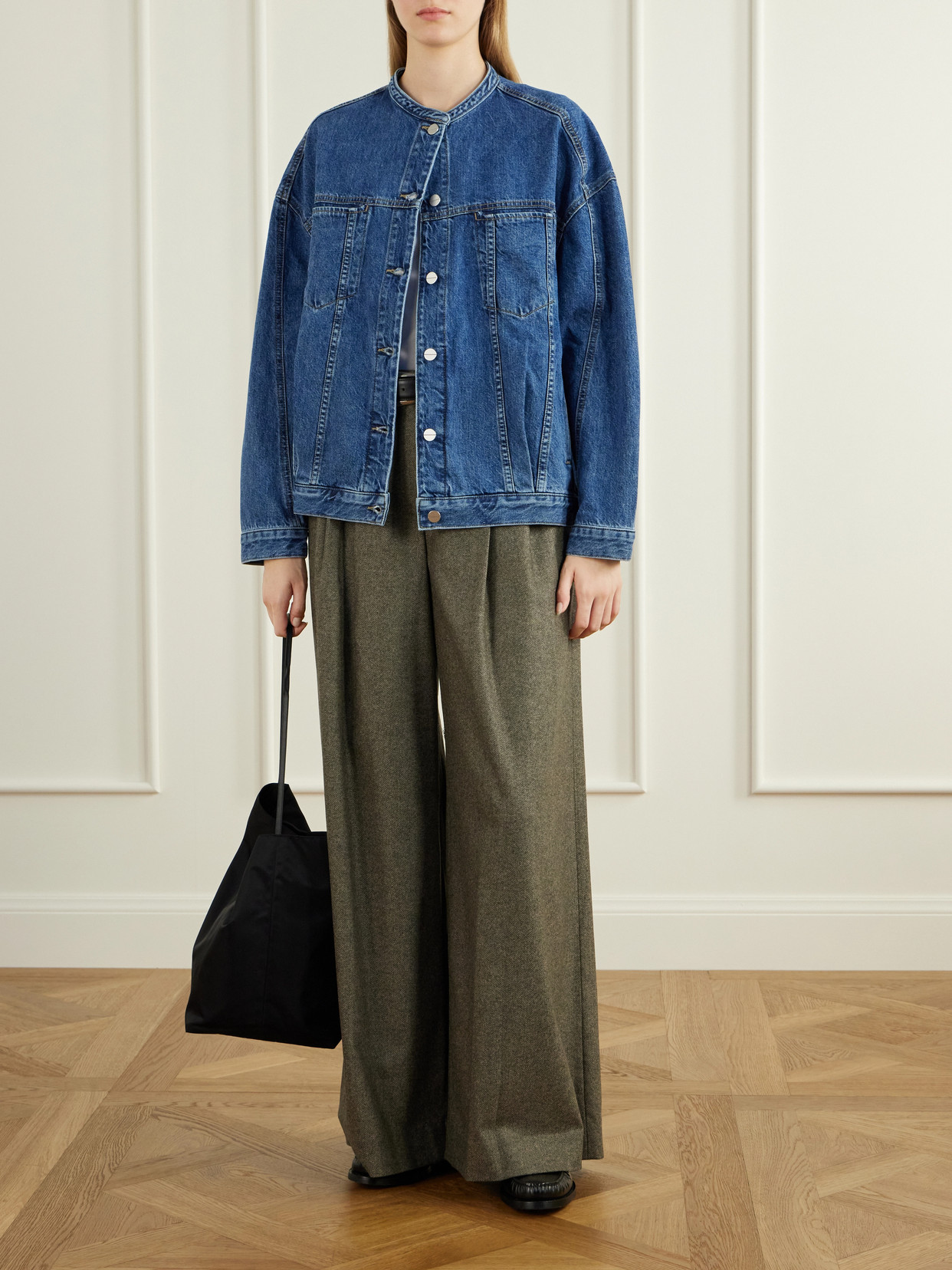 Twp Dawson Collarless Denim Jacket In Blue
