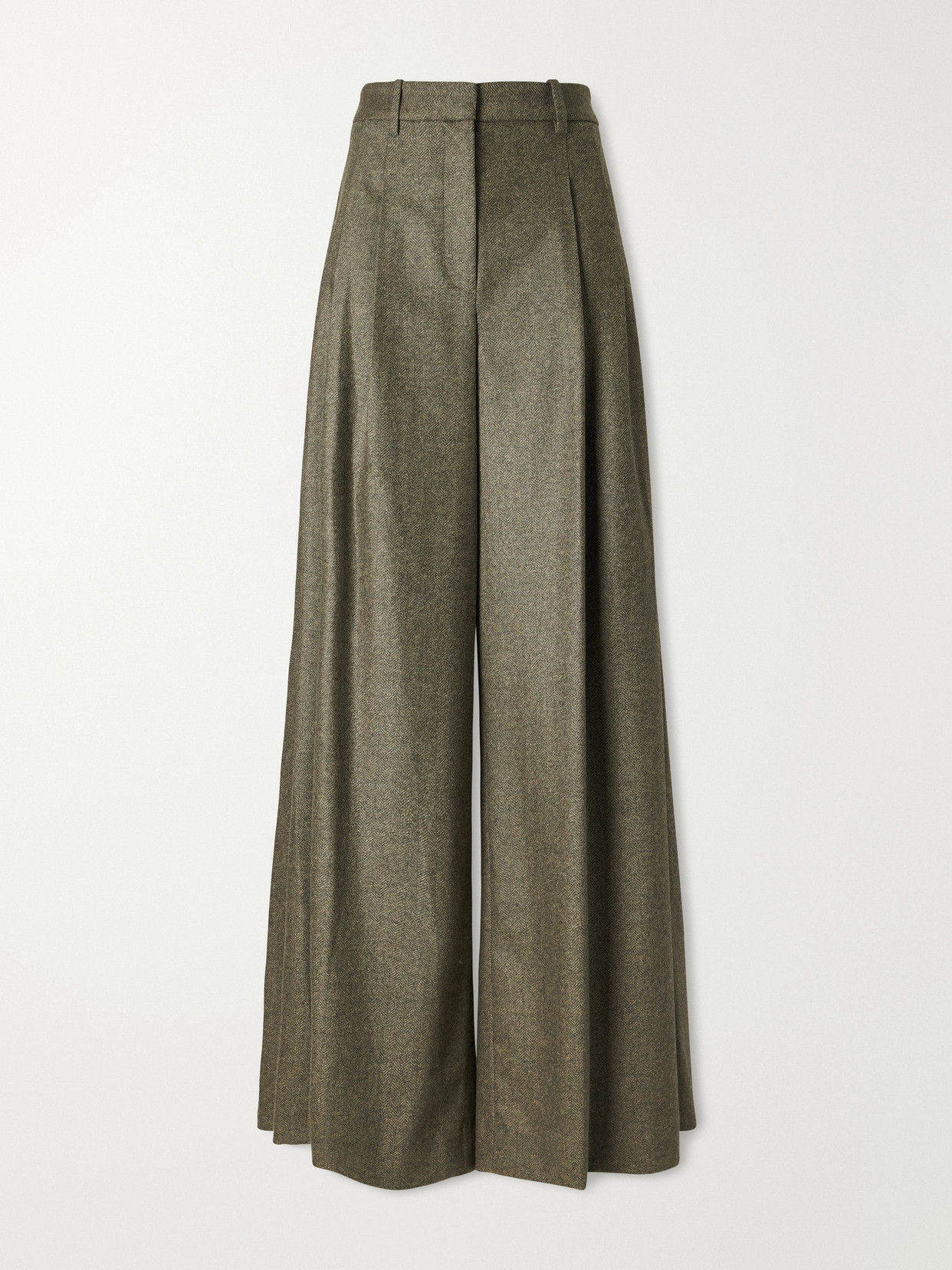 Twp Avery Stretch Wool And Cashmere-blend Herringbone Wide-leg Pants In Green