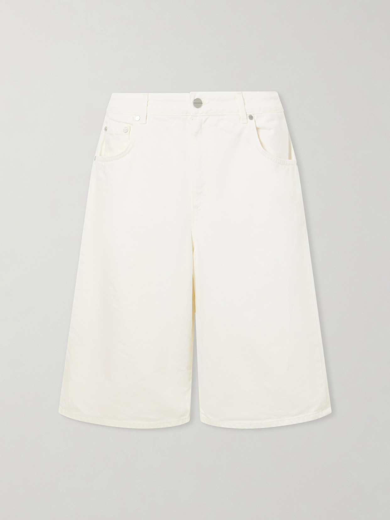 Twp Mid-rise Wide-leg Denim Shorts In Neutral