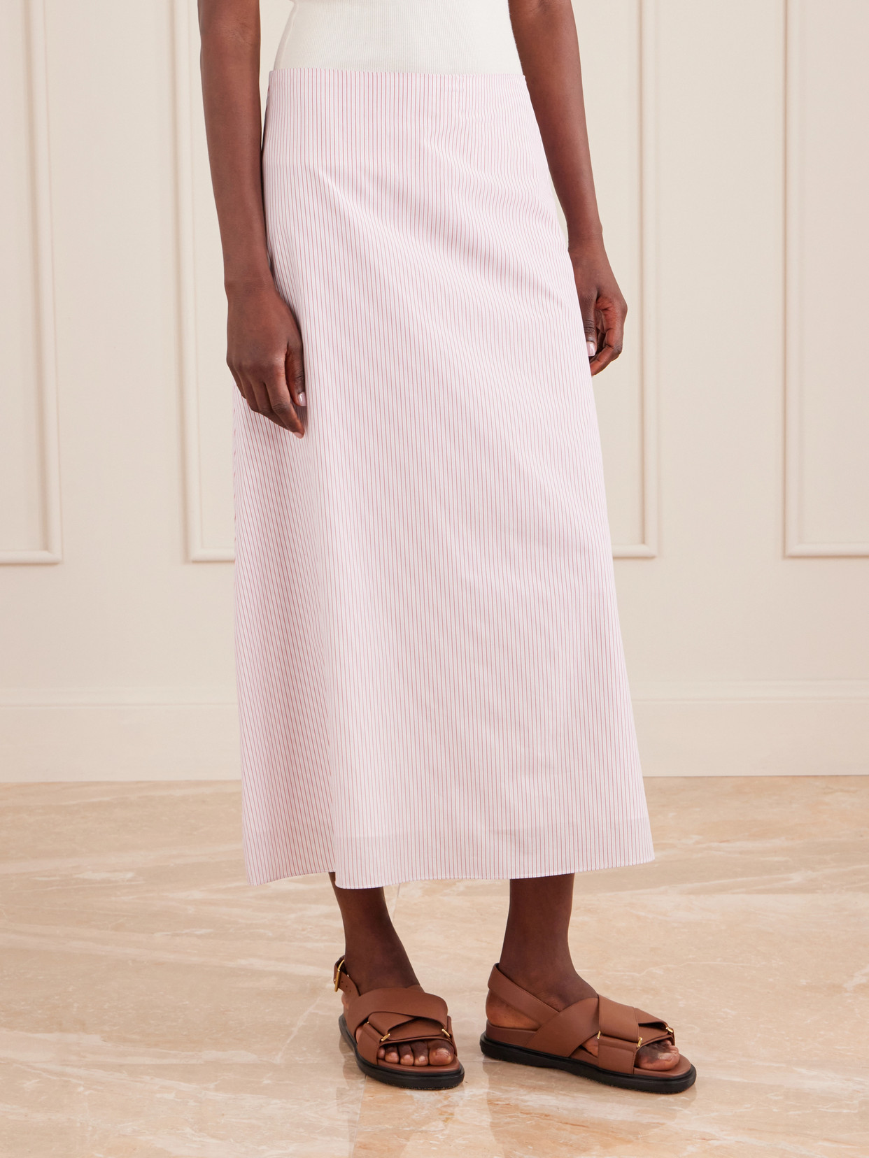 A-Line Striped Cotton Midi