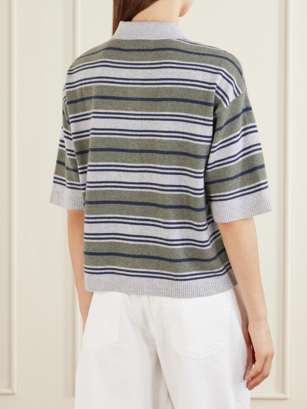 Striped Cashmere Polo Sweater