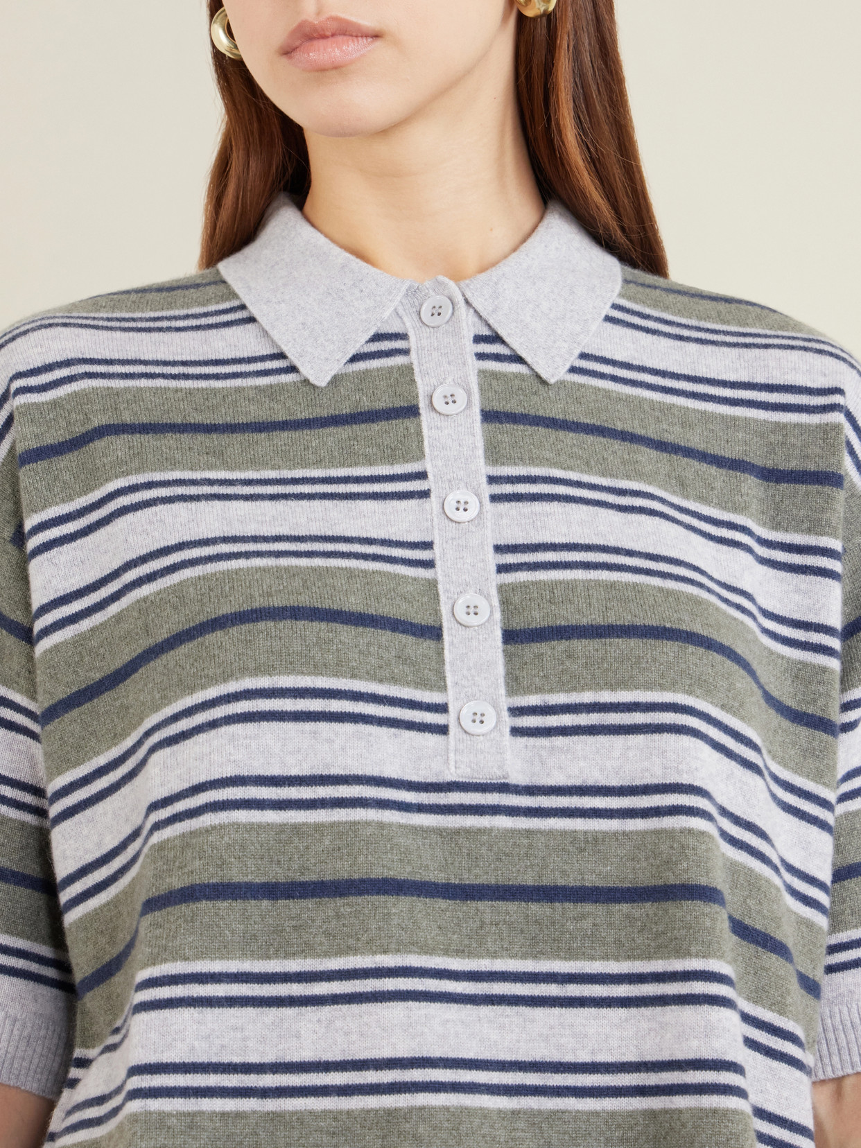 Striped Cashmere Polo Sweater