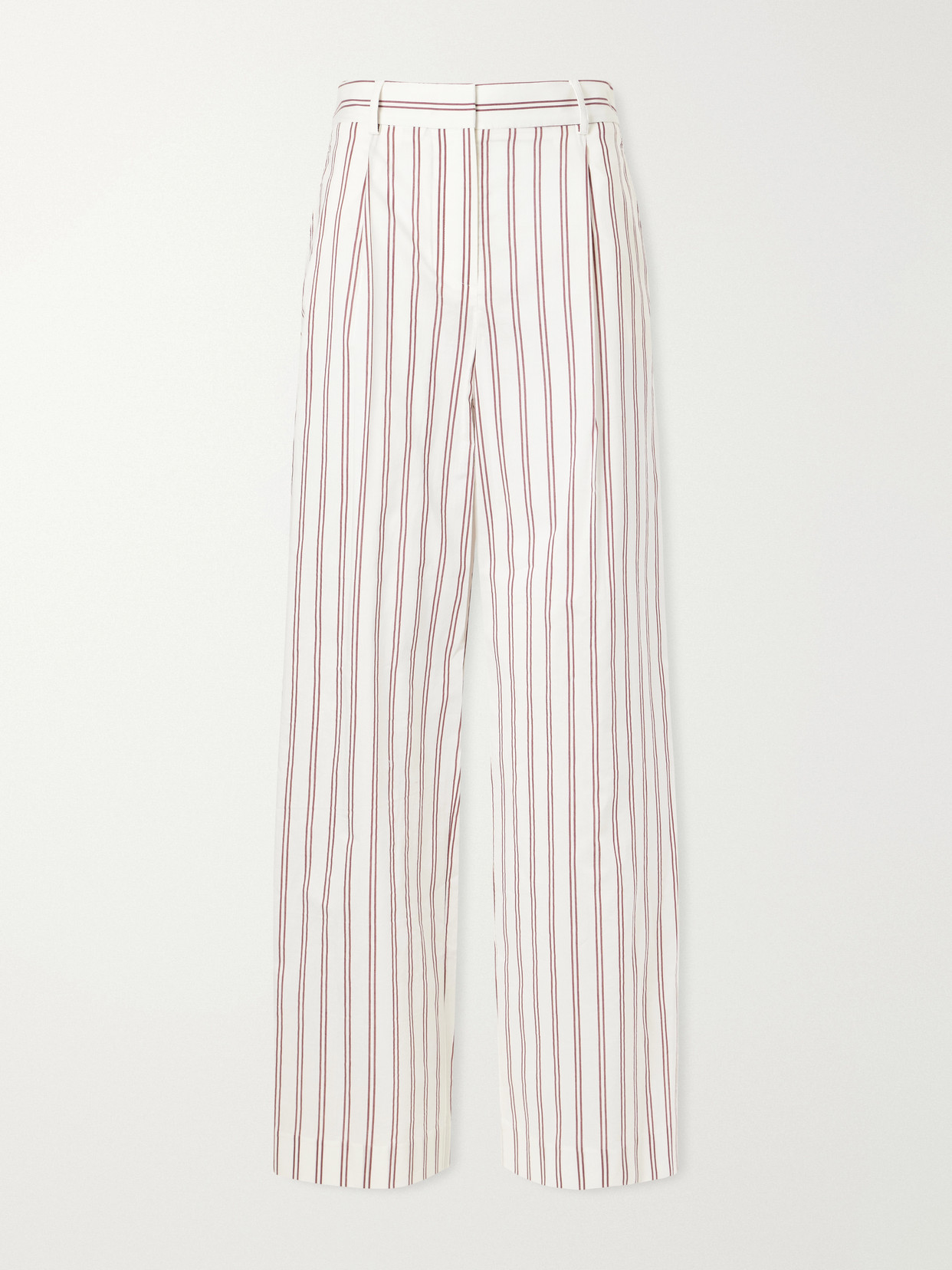 Twp Hudson St Pleated Striped Cotton And Silk-blend Wide-leg Pants In Gray