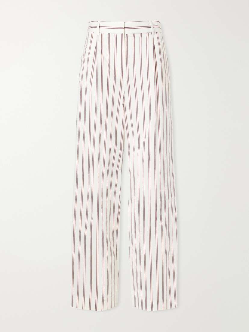 TWP Hudson St Pleated Striped Cotton And Silk-blend Wide-leg Pants - Women's Clothing