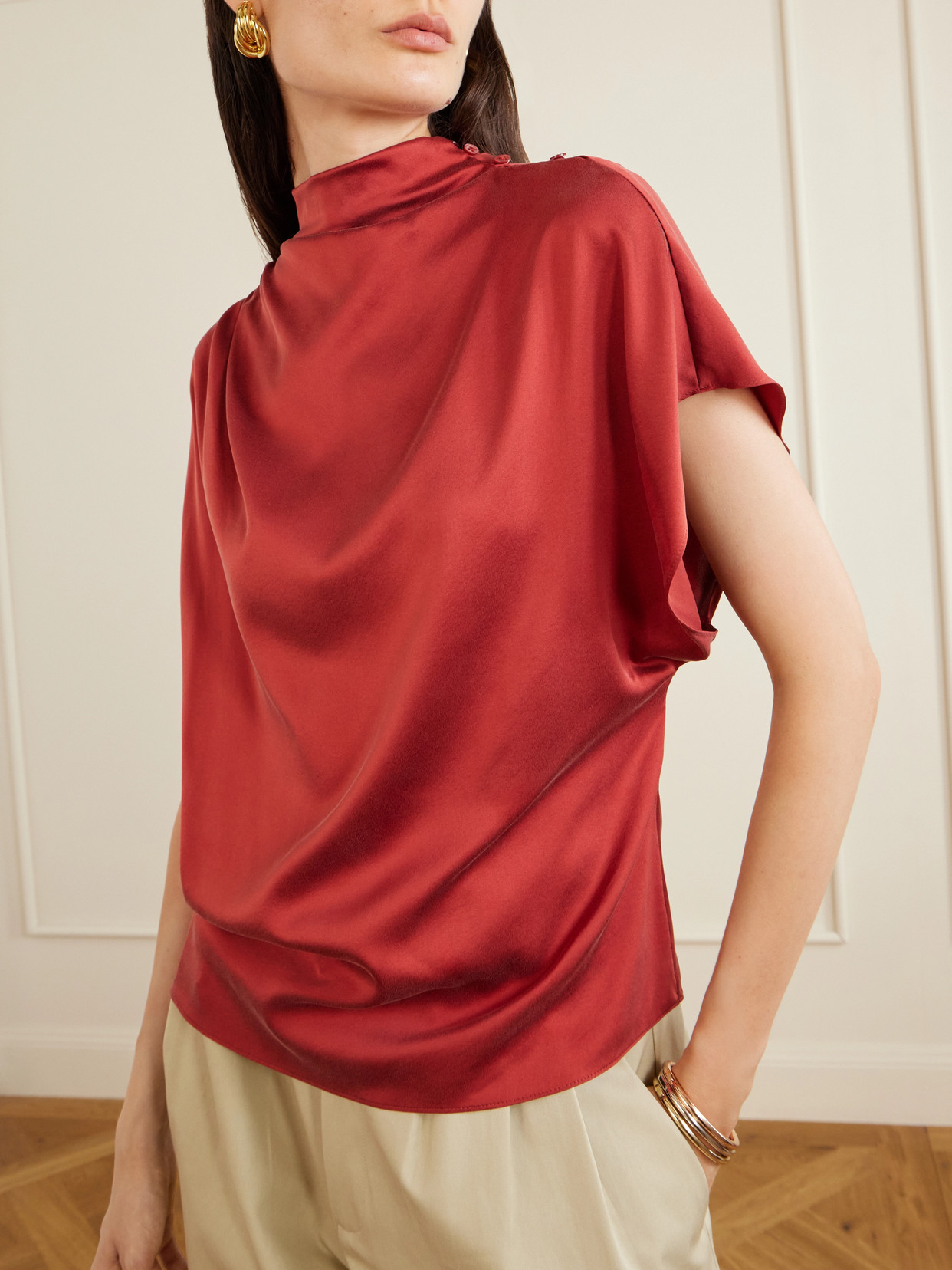 Wish You Would Draped Silk-Blend Charmeuse Blouse