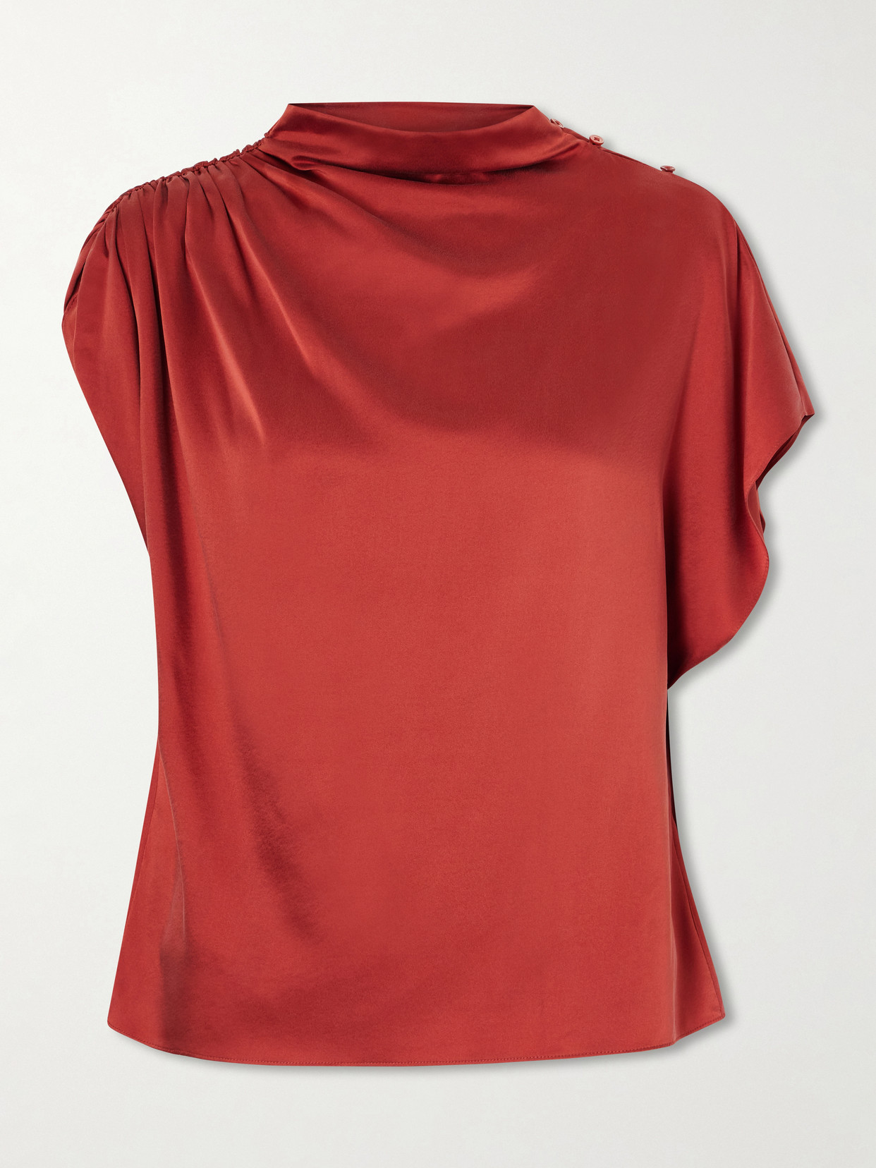 Twp Wish You Would Draped Silk-blend Charmeuse Blouse In Burgundy