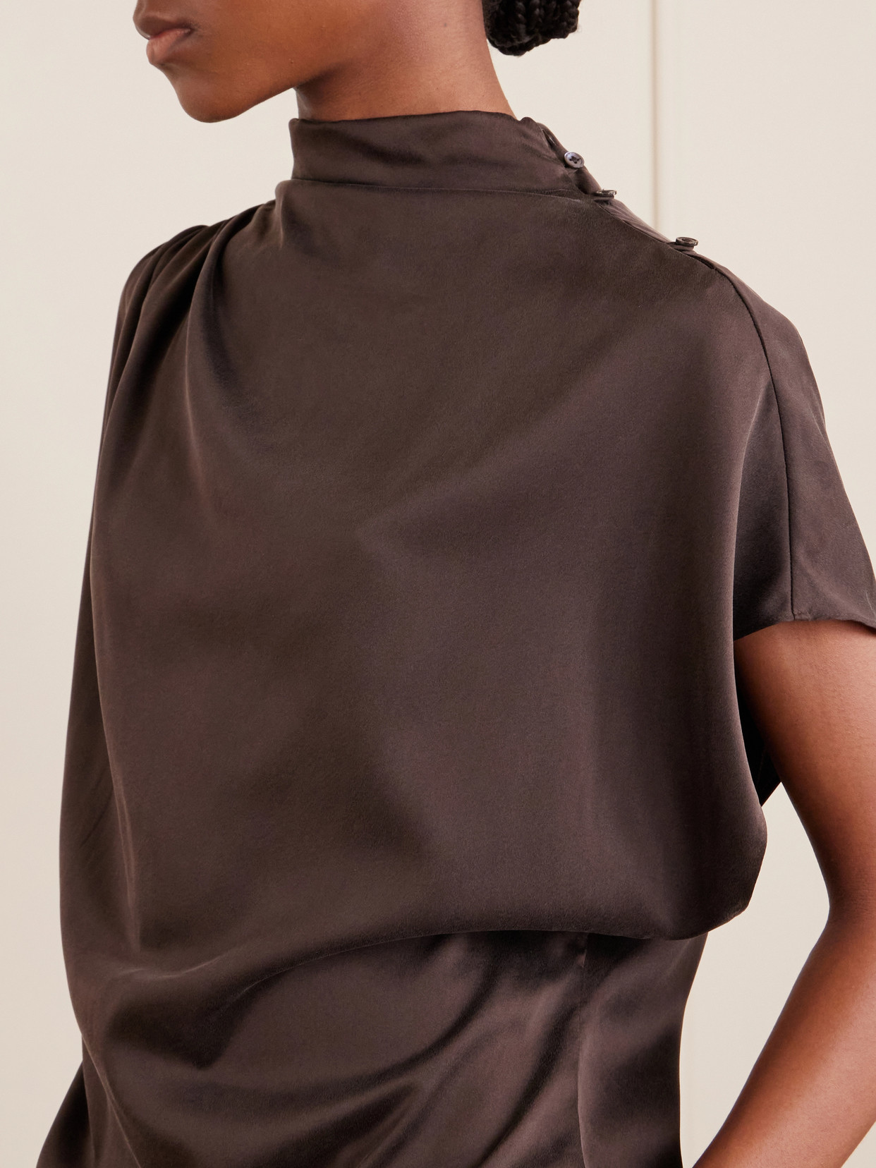 Wish You Would Draped Silk-Blend Charmeuse Blouse