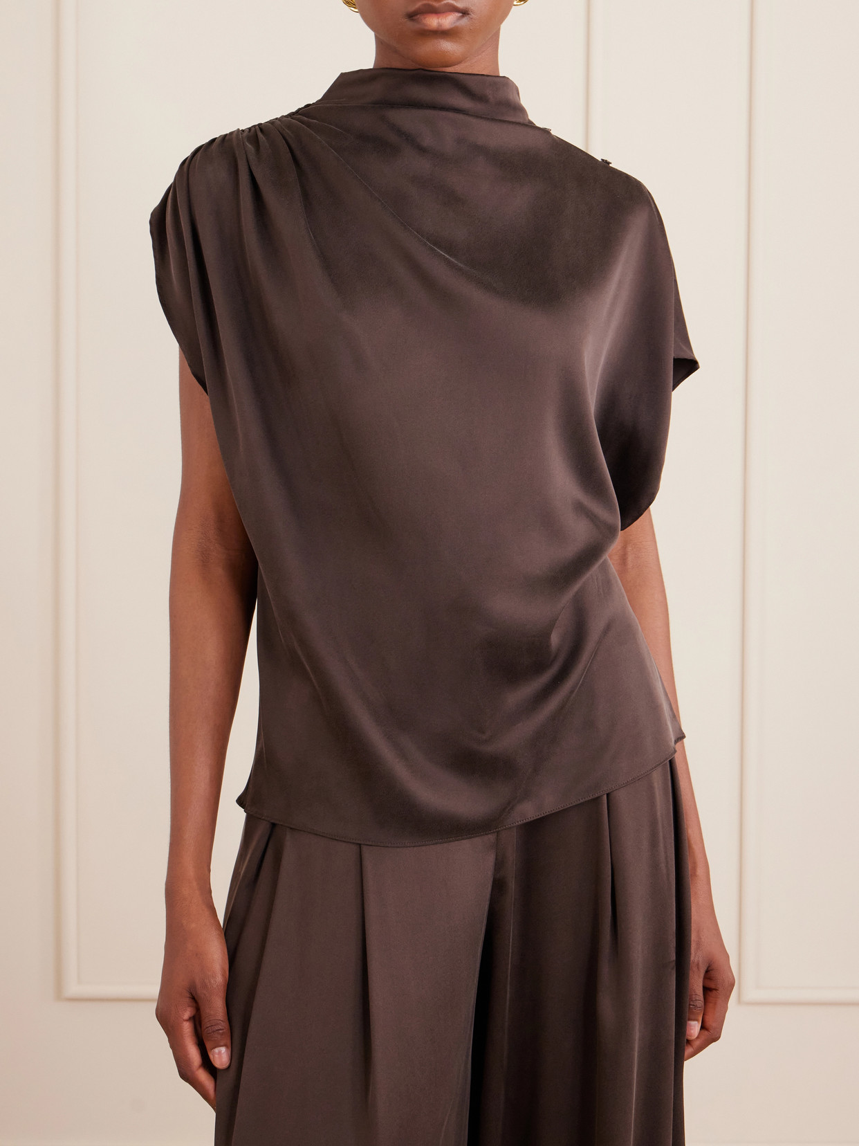 Wish You Would Draped Silk-Blend Charmeuse Blouse