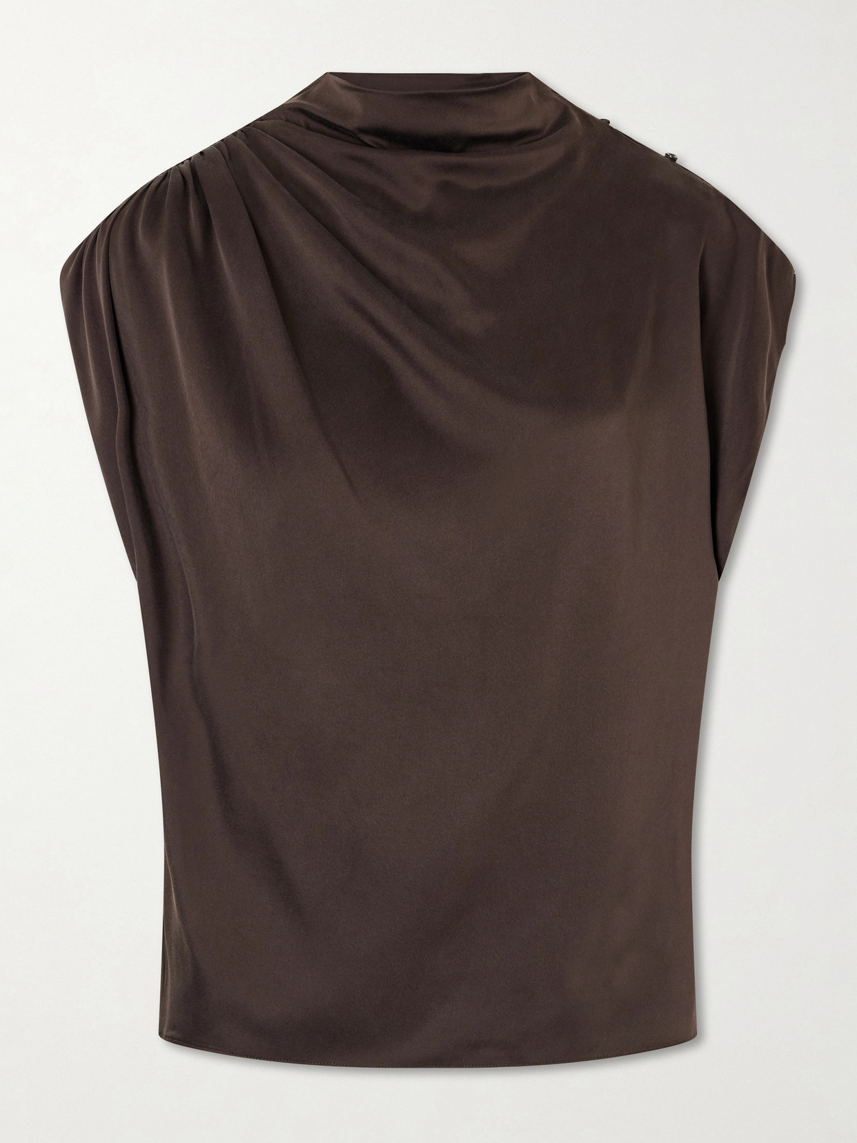 Twp Wish You Would Draped Silk-blend Charmeuse Blouse In Brown