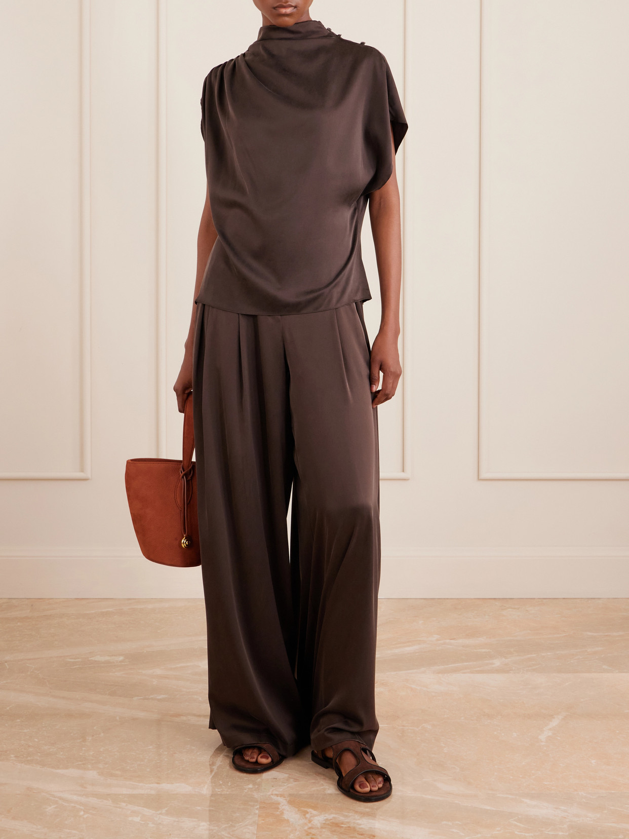 Wish You Would Draped Silk-Blend Charmeuse Blouse
