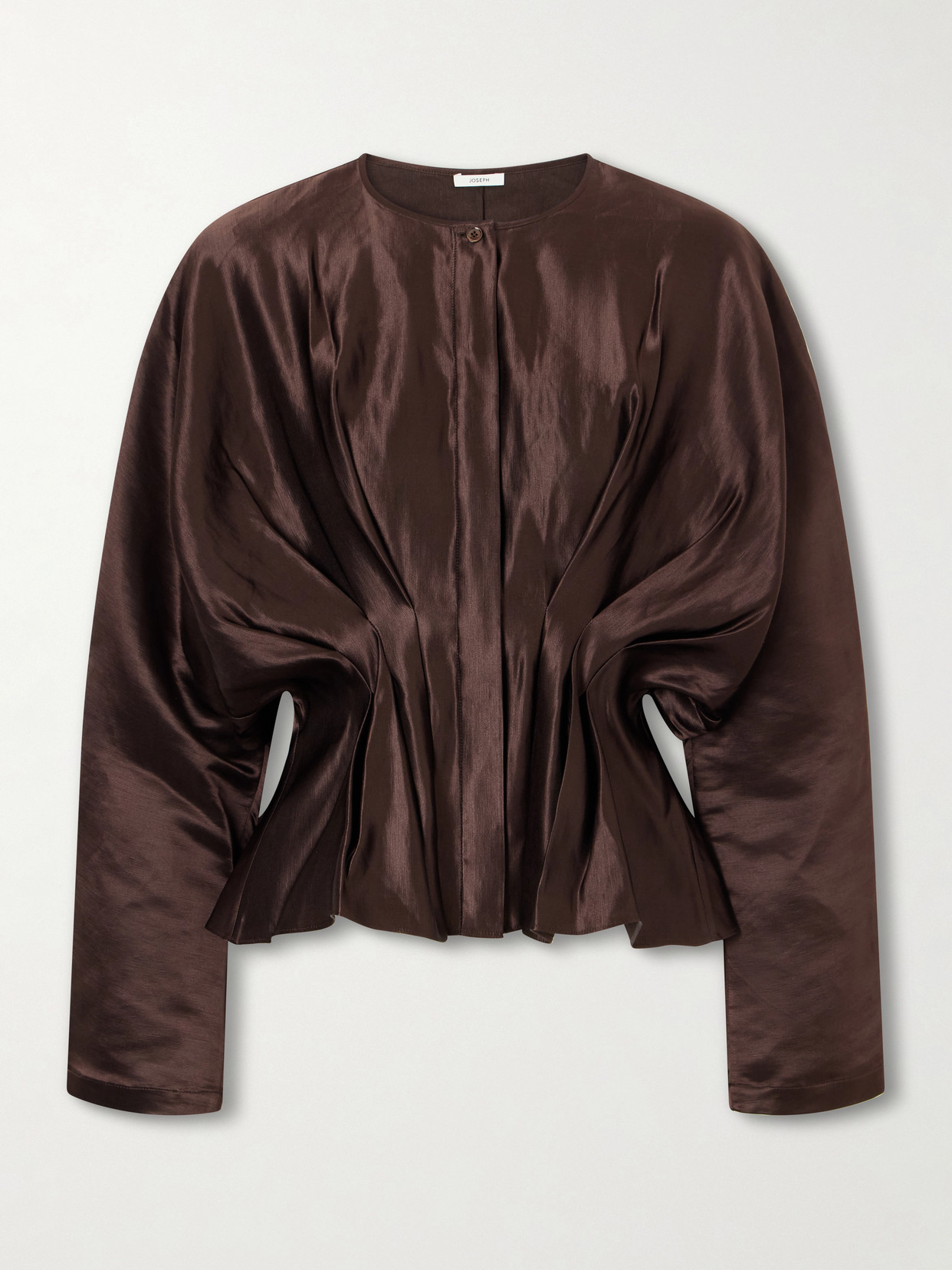 Joseph Eris Gathered Linen And Silk-blend Blouse In Brown