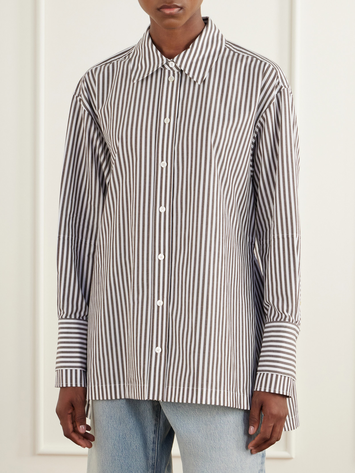 Thea Striped Cotton-Poplin Blouse