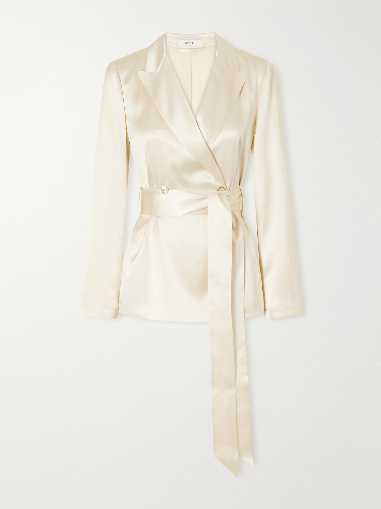 Joseph Archer Belted Silk-satin Jacket In Neutrals