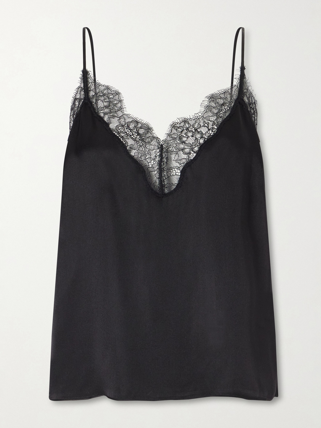 Anine Bing - Mael Lace-trimmed Silk-blend Satin Top - Black