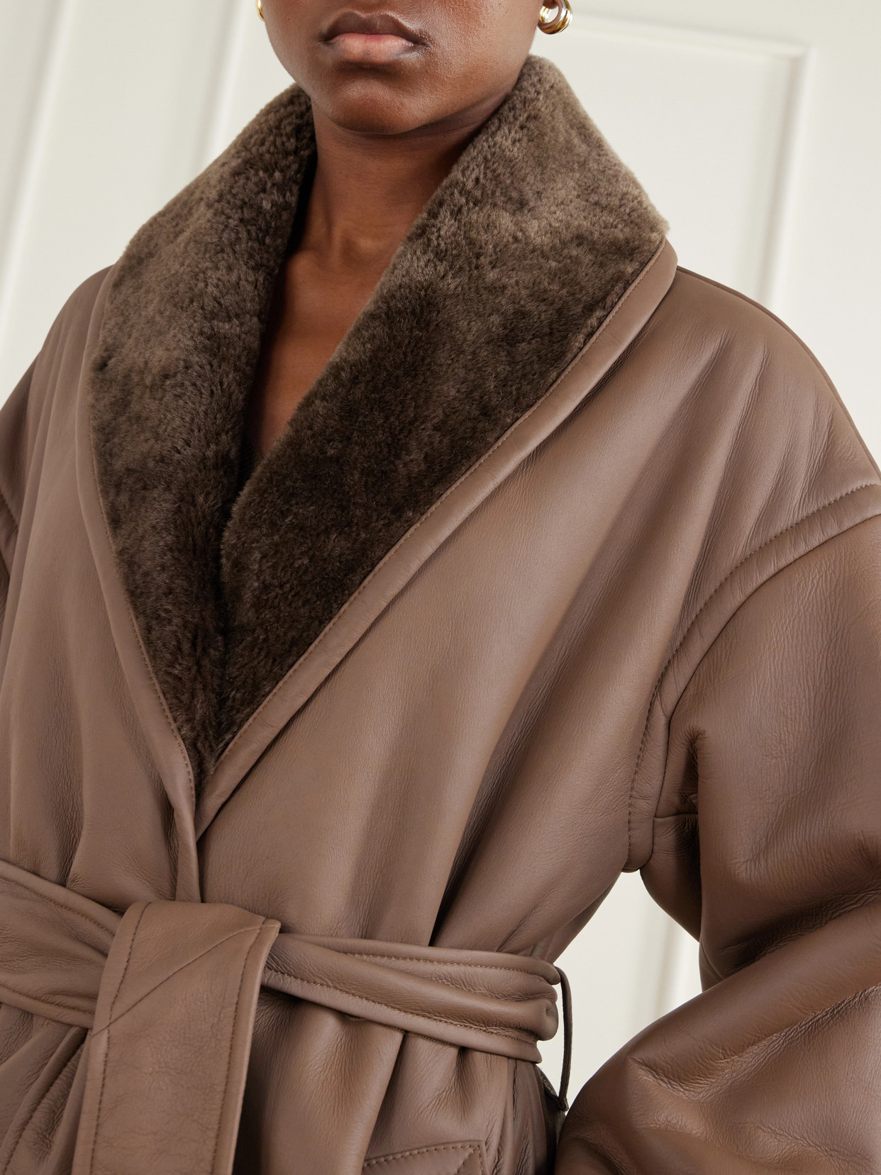 Manu Belted Shearling-Trimmed Jacket
