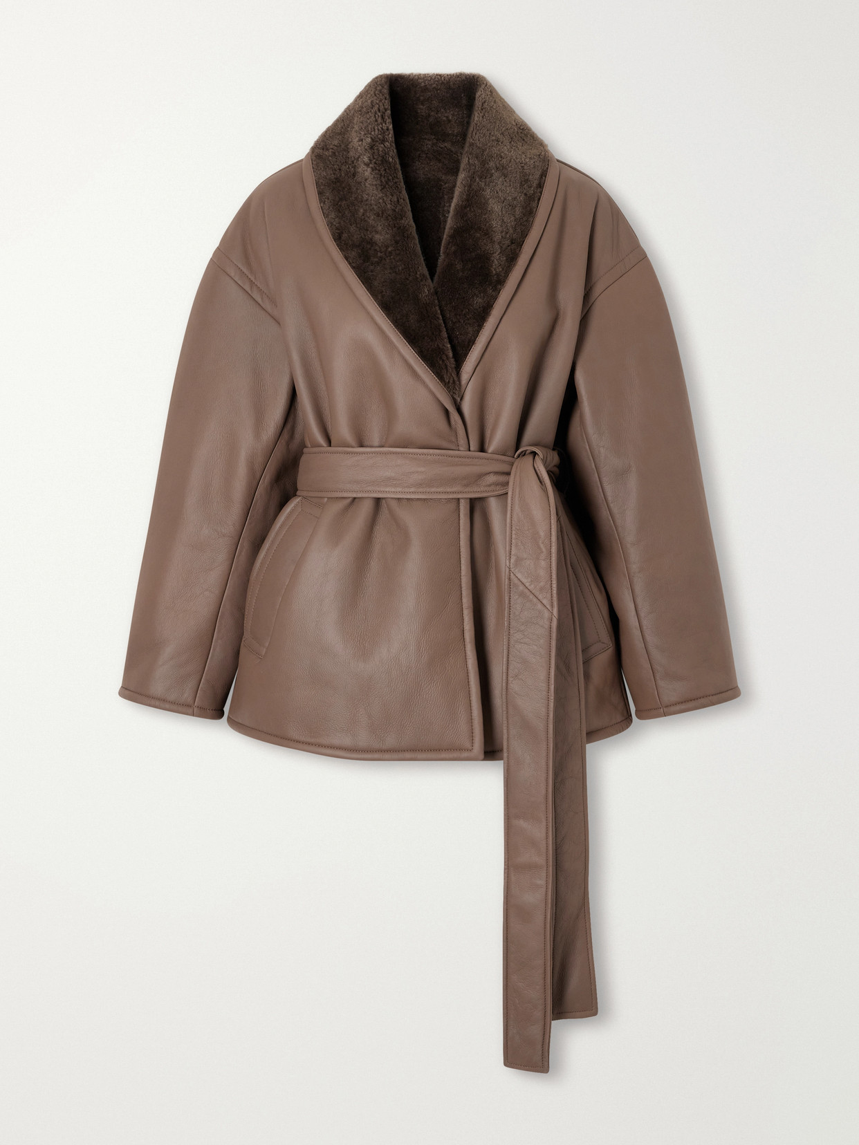 Manu Belted Shearling-Trimmed Jacket