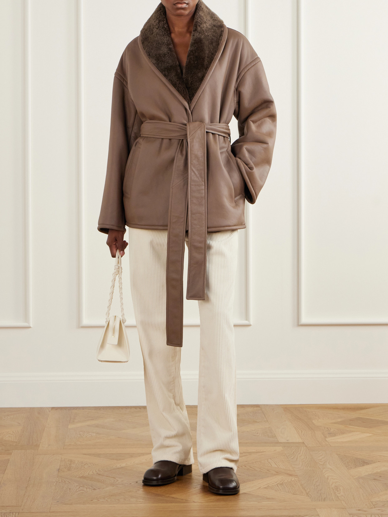 Manu Belted Shearling-Trimmed Jacket