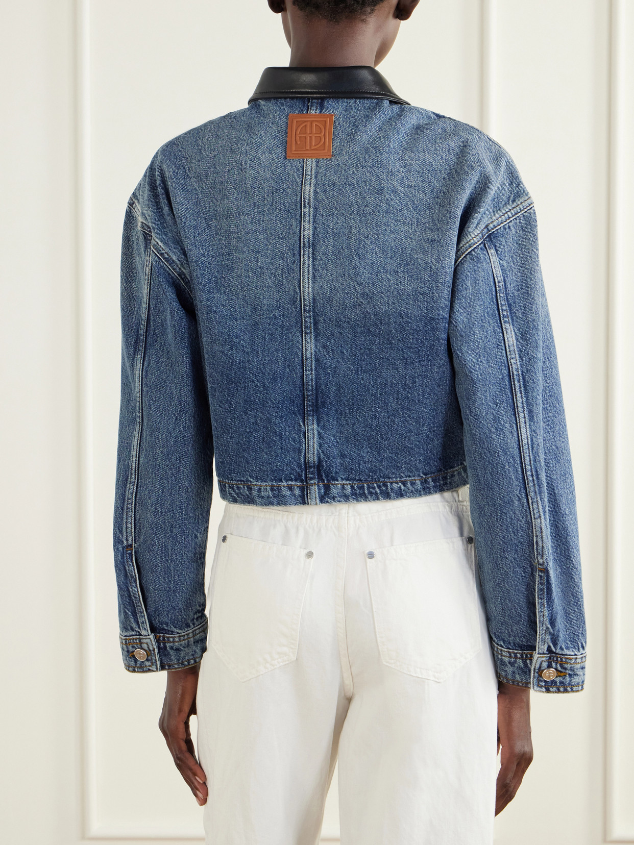 Yuma Cropped Textured-Trimmed Denim Jacket