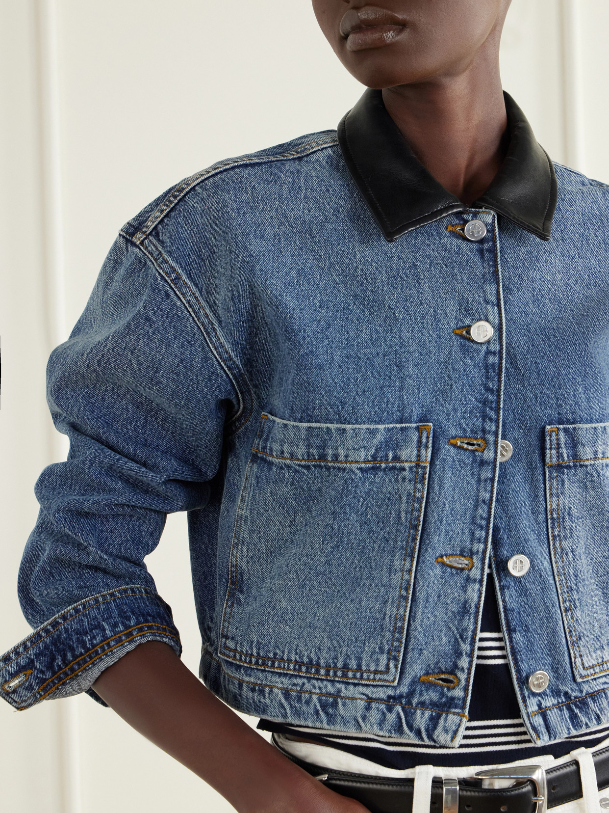 Yuma Cropped Textured-Trimmed Denim Jacket