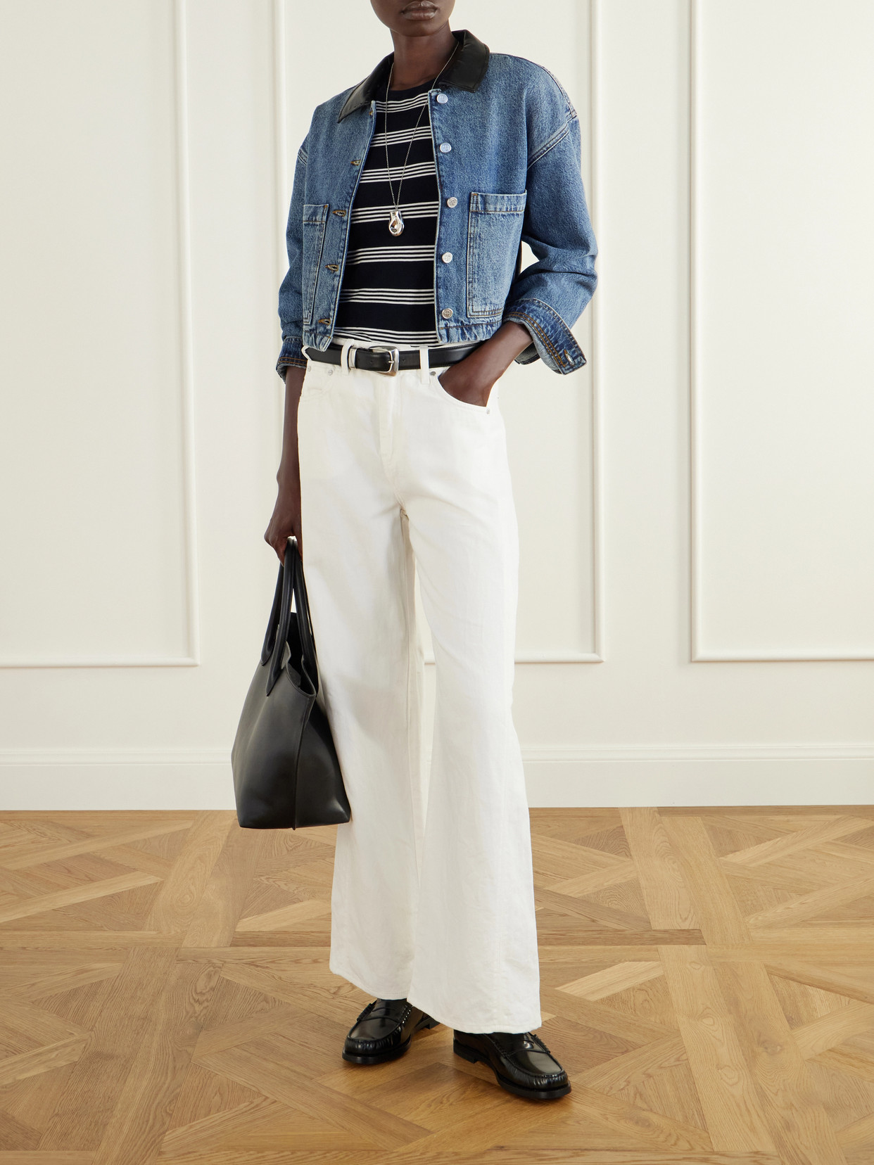 Yuma Cropped Textured-Trimmed Denim Jacket