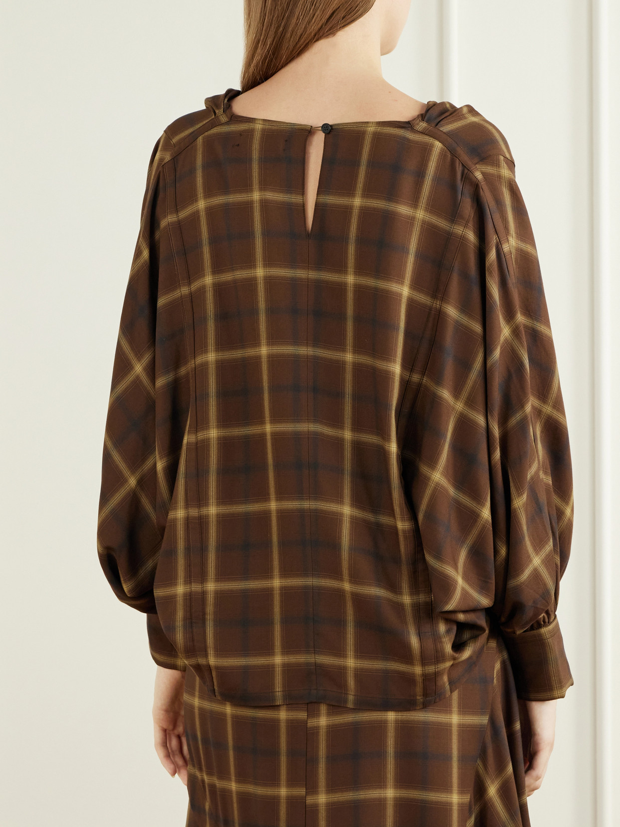 Draped Checked Crepe Shirt