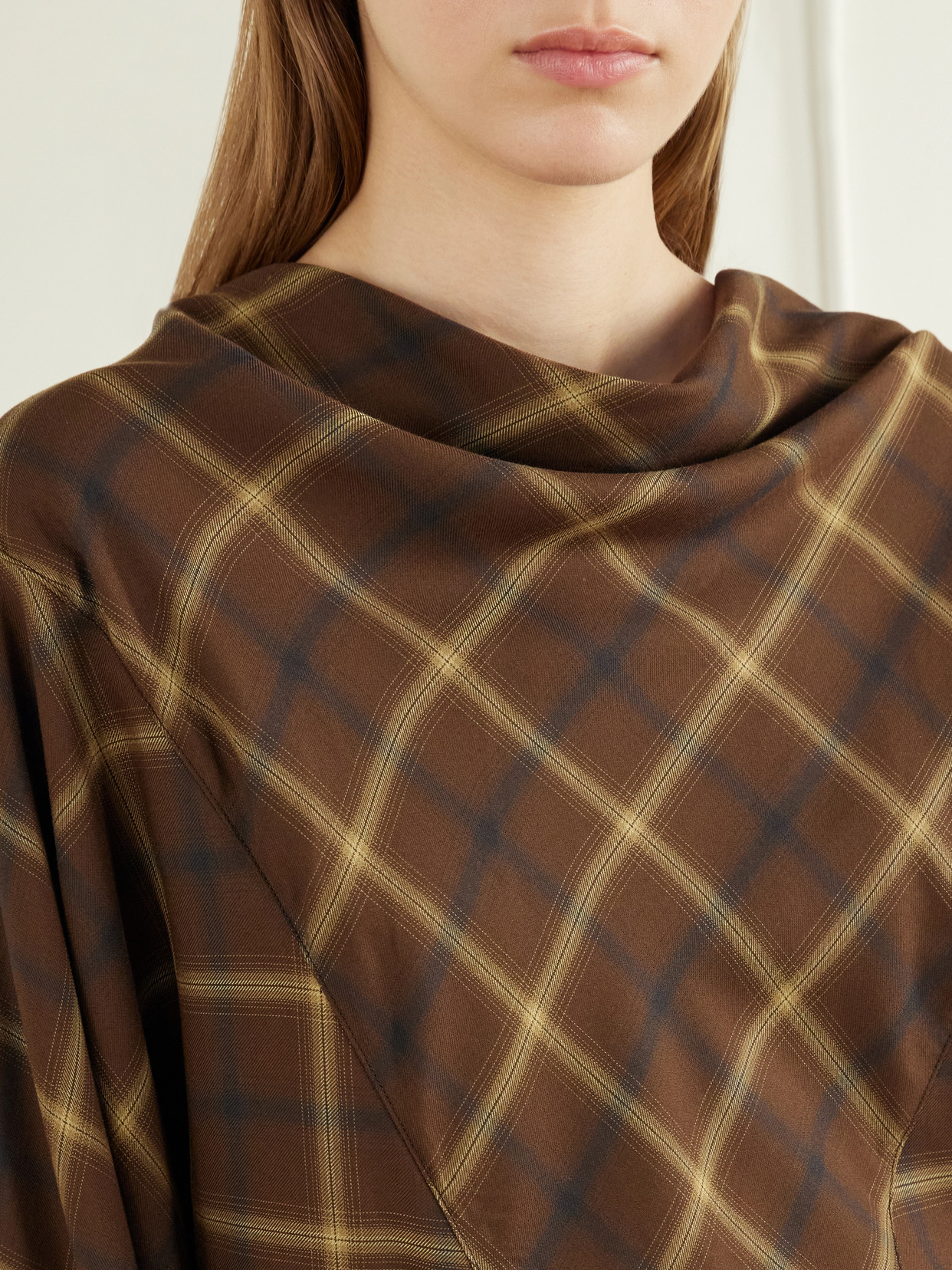 Draped Checked Crepe Shirt