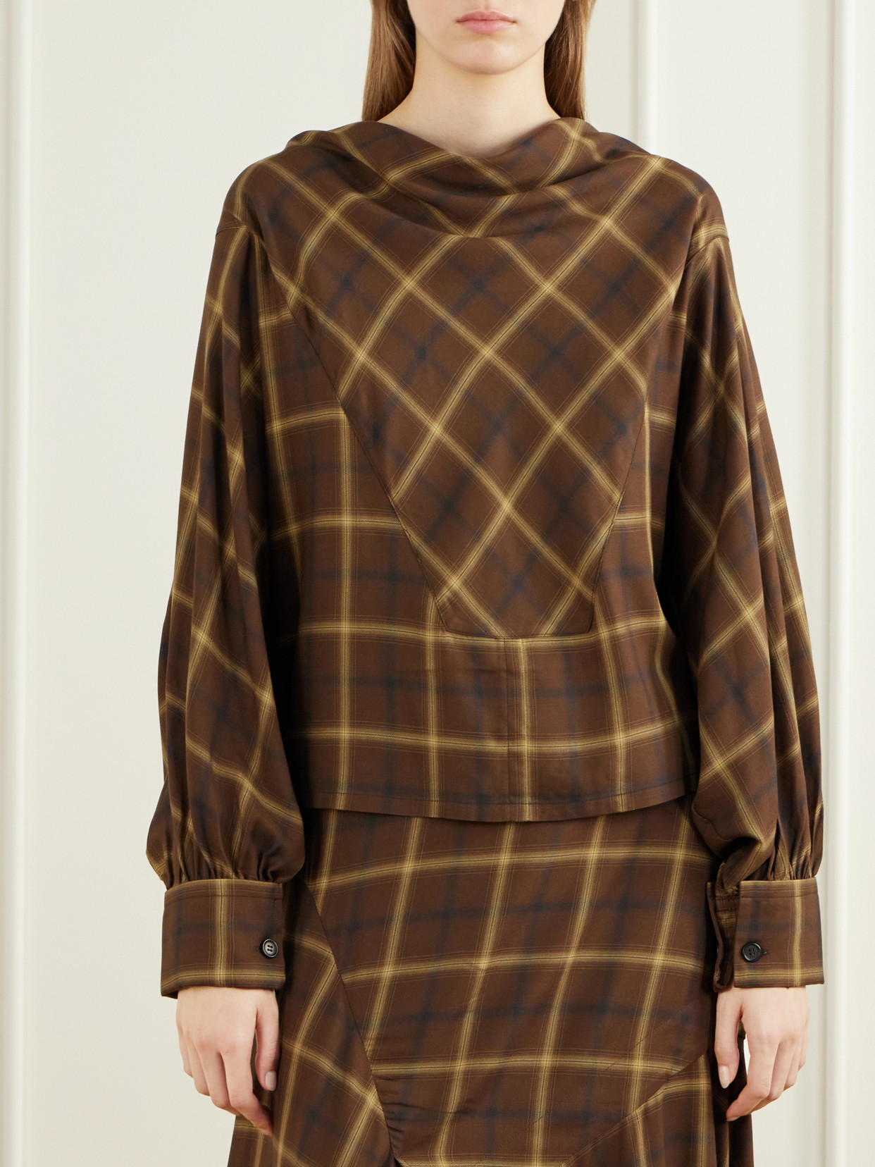 Draped Checked Crepe Shirt