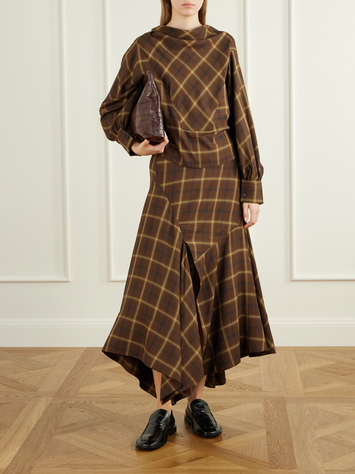 Draped Checked Crepe Shirt