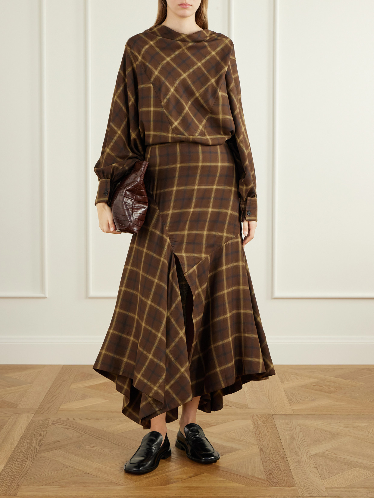Slash Checked Crepe Midi