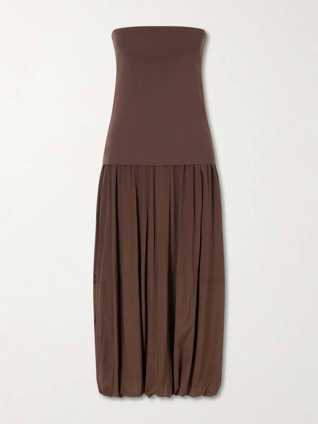 St Agni Ribbed Pleated Jersey Midi Dress In Brown