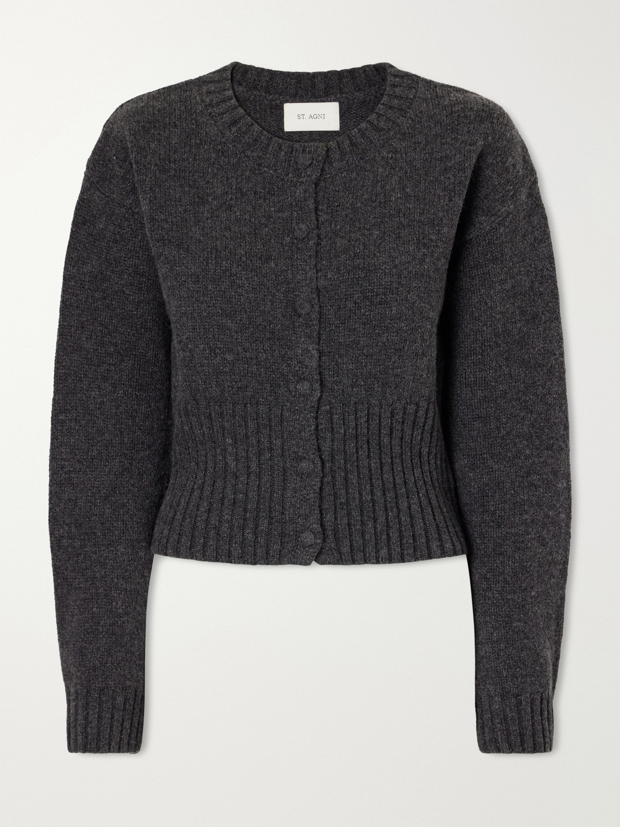 St Agni Cropped Wool Cardigan In Gray