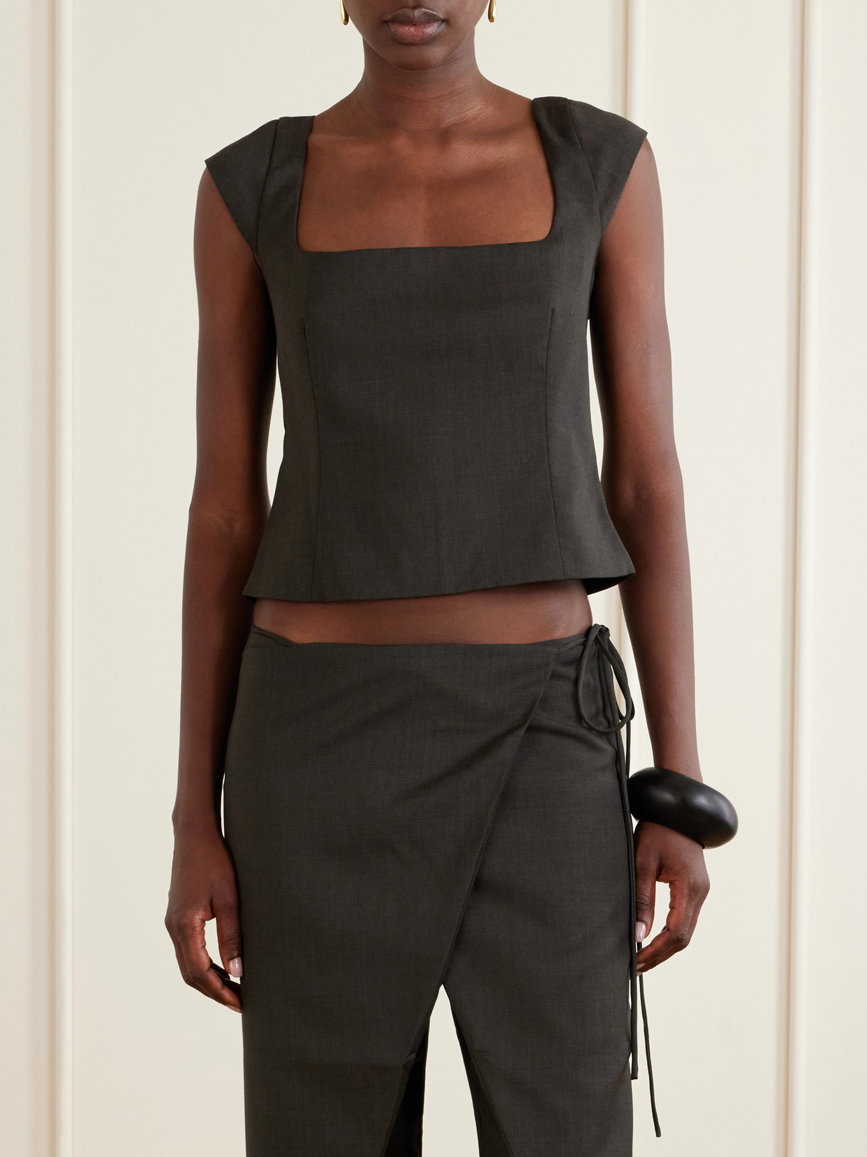 Open-Back Wool-Blend Blouse
