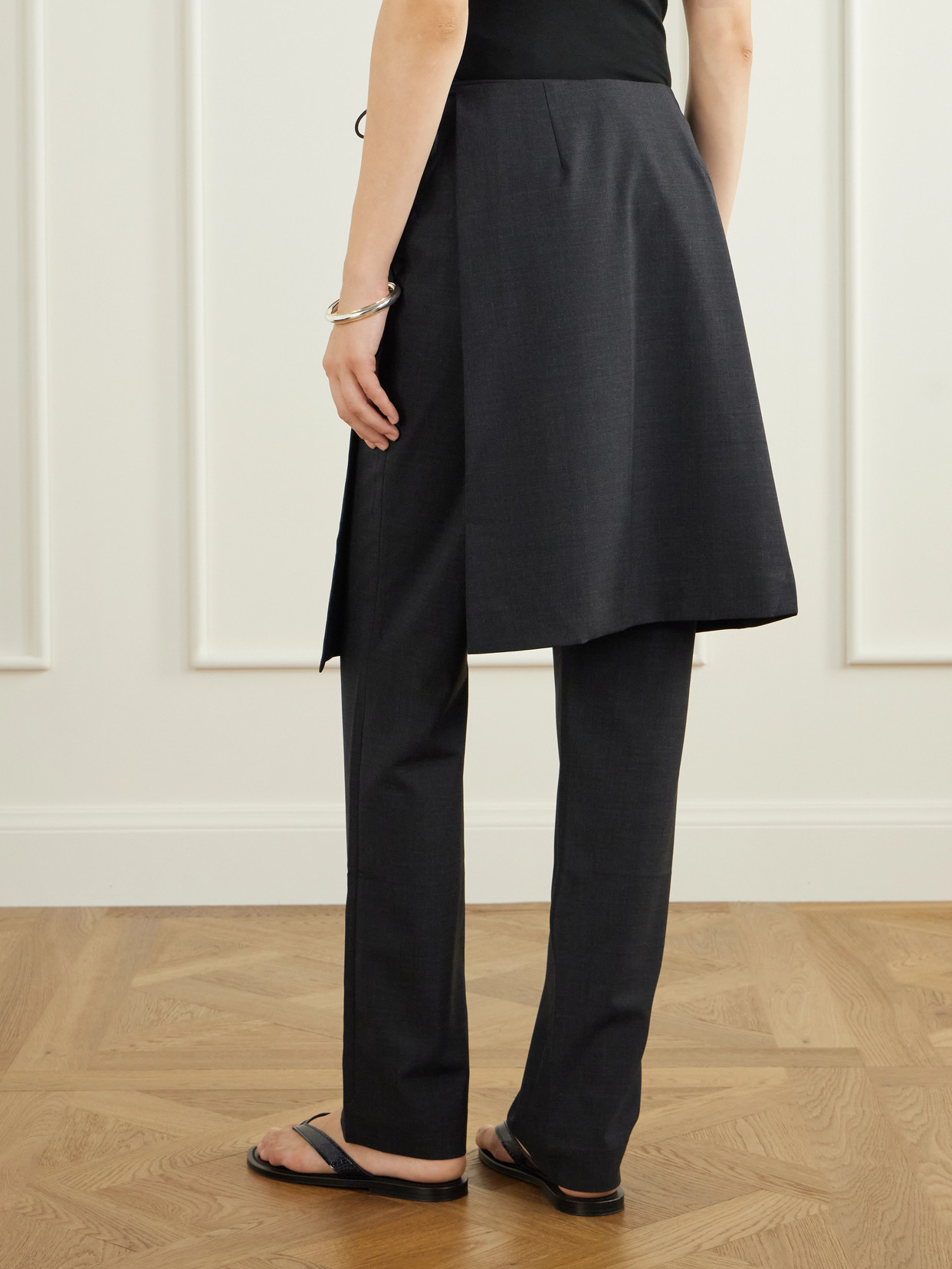 Layered Wool-Blend Skirt-Detailed Slim-Leg Pants