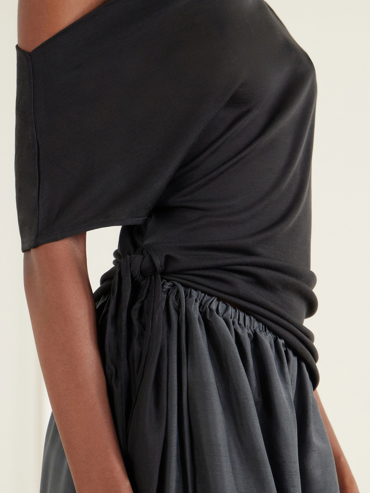Off-The-Shoulder Asymmetric Tie-Detailed Tencel™ Lyocell Blouse