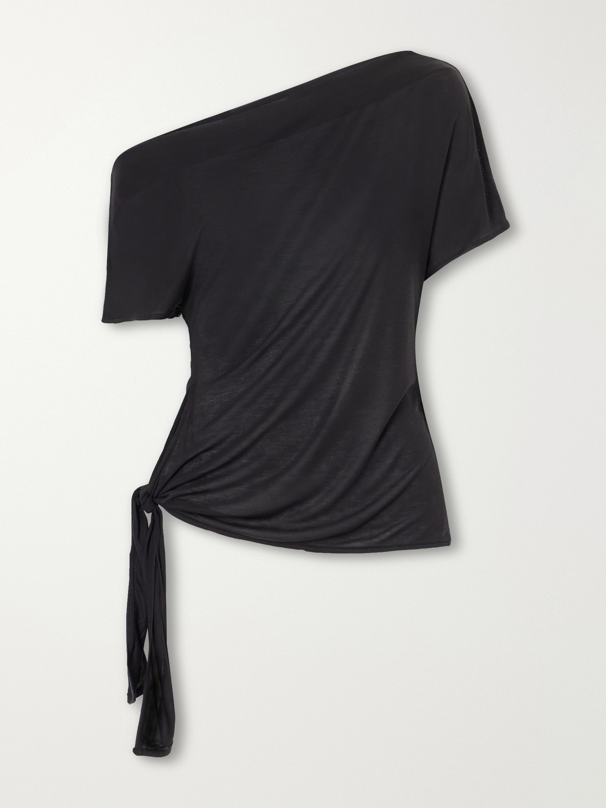 Off-The-Shoulder Asymmetric Tie-Detailed Tencel™ Lyocell Blouse