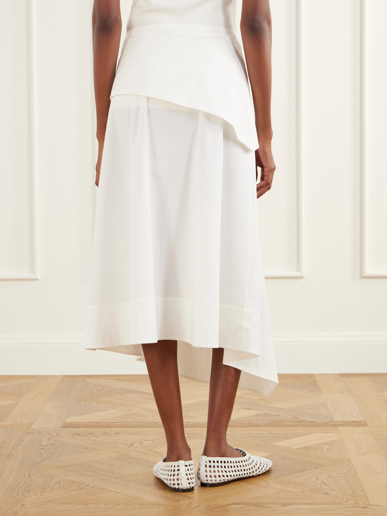 Belted Asymmetric Cotton-Blend Poplin Midi