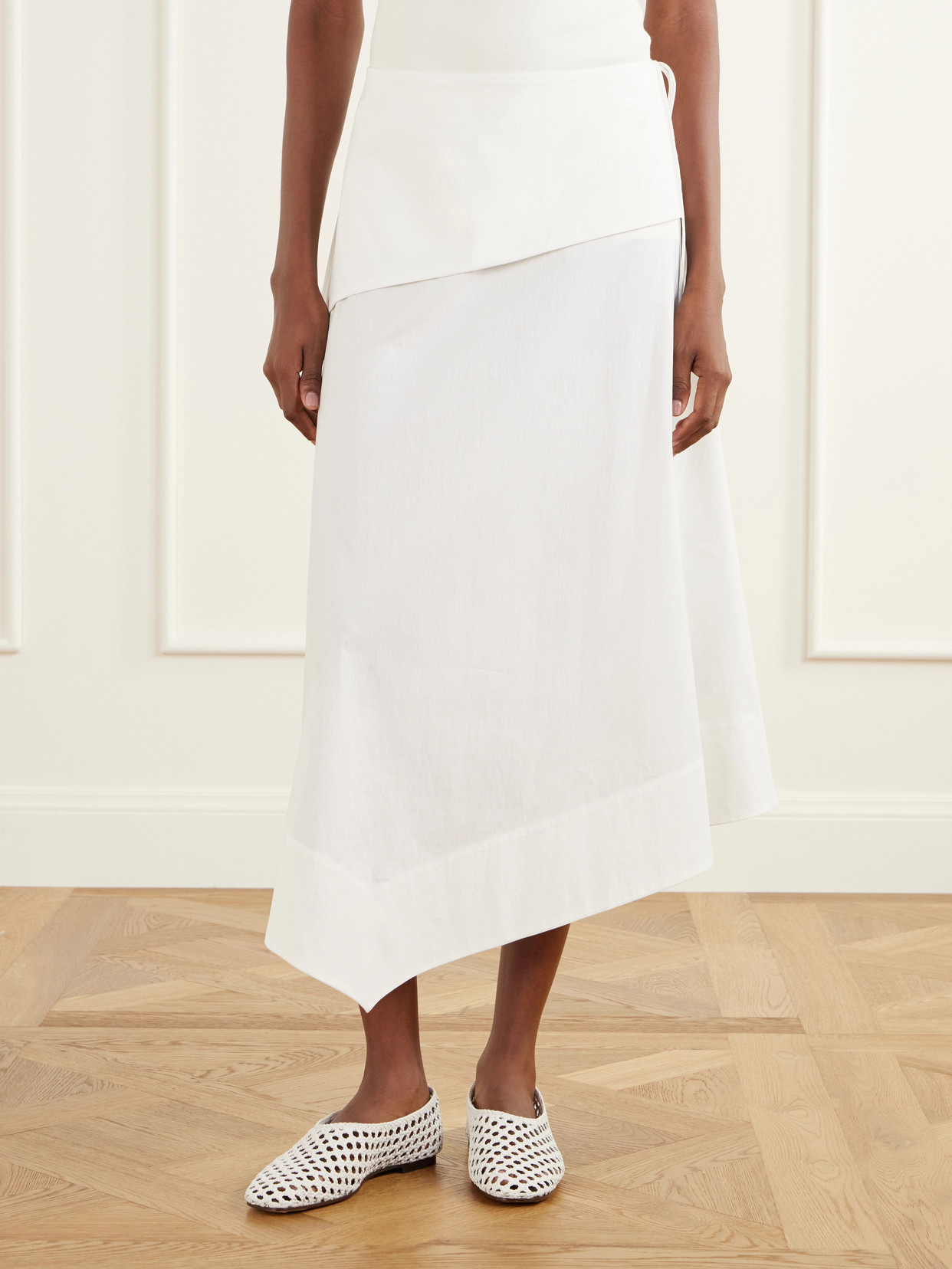 Belted Asymmetric Cotton-Blend Poplin Midi