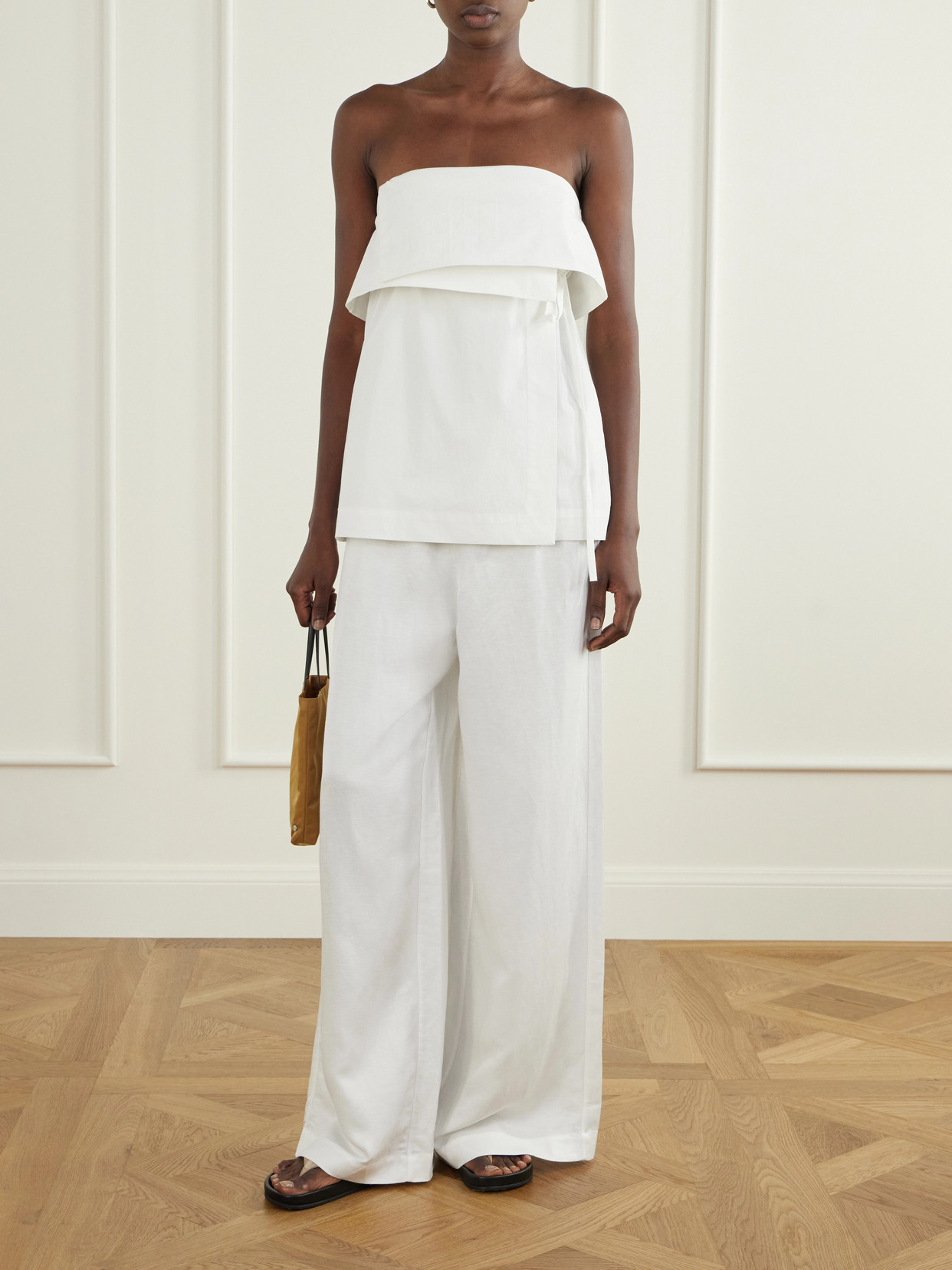 Strapless Draped Cotton-Blend Top