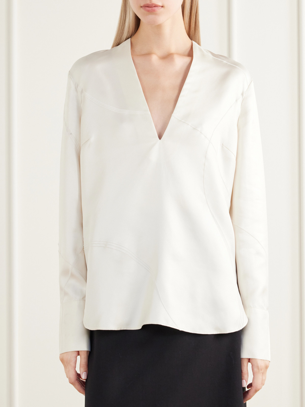Syla Velvet-Trimmed Silk-Blend Twill Blouse