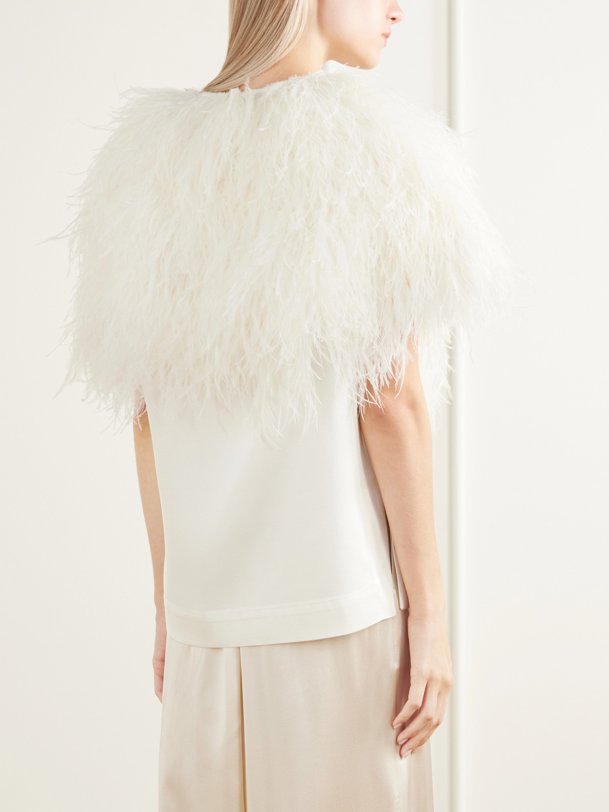 Iona Feather-Trimmed Crepe Blouse