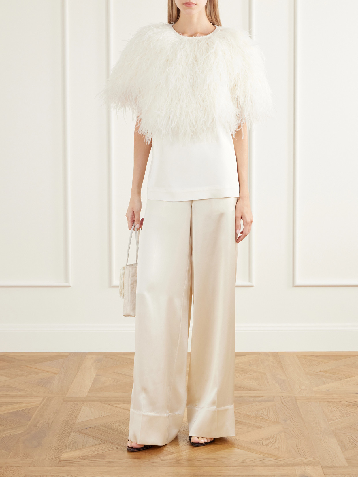 Iona Feather-Trimmed Crepe Blouse