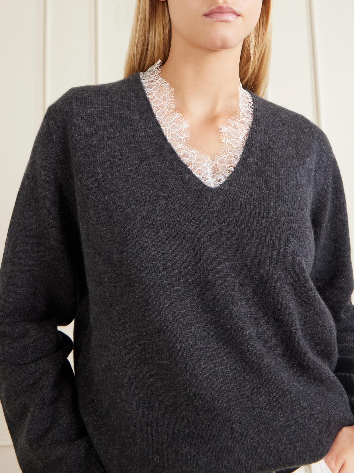 Leyla Lace-Trimmed Cashmere Sweater