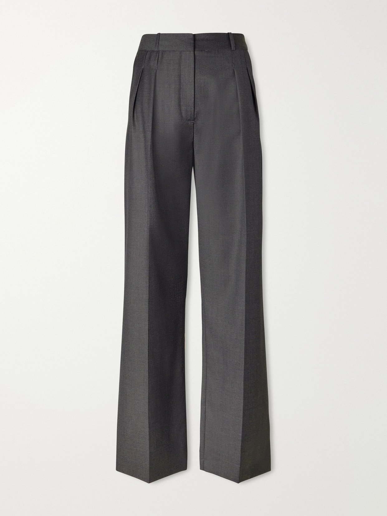 Loulou De Saison Sbiru Pleated Wool-twill Straight-leg Pants In Gray